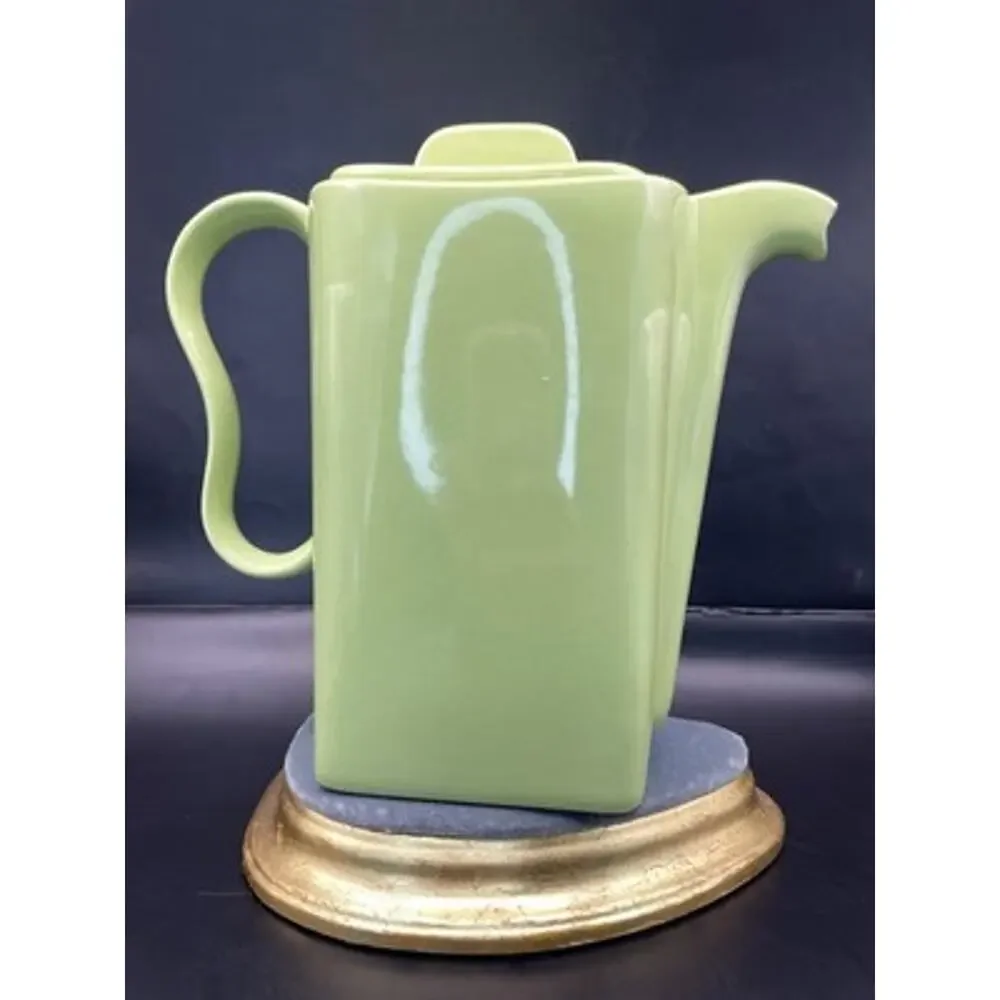 Mid-Century Modern Franciscan Green Pitcher Glossy Ceramic Square Made In CA